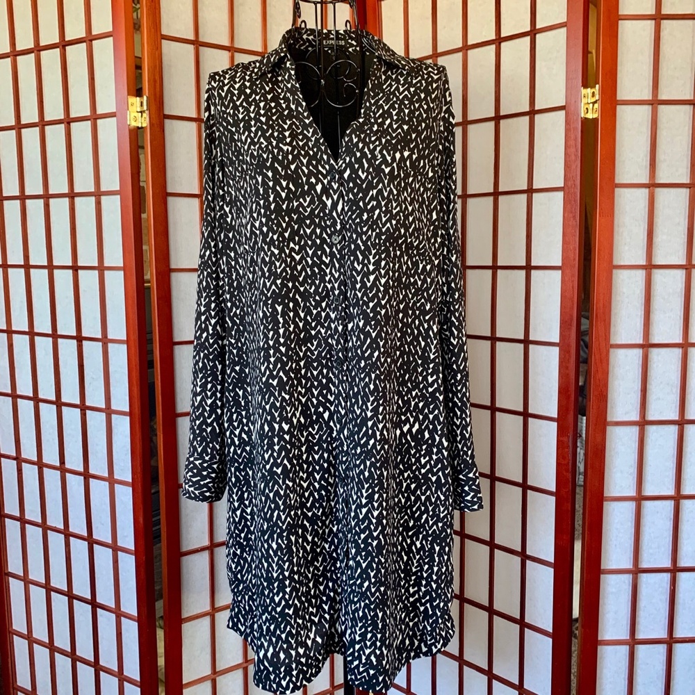Express Patterned Shift Button Down Midi - image 3